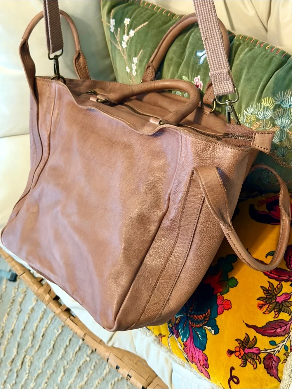 Free People Leslie Leather Tote – Wild Mushroom – Oversized Distressed Leather